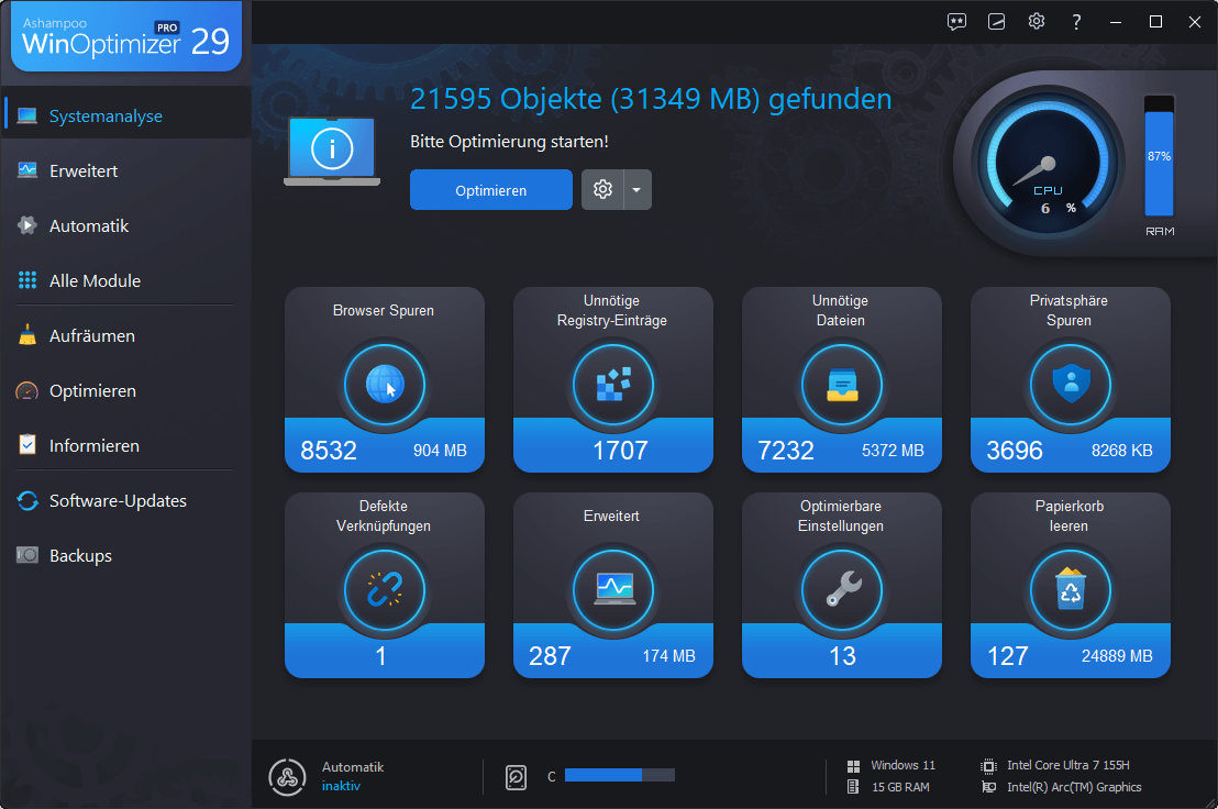 Ashampoo WinOptimizer 29 kaufen Windows PC-Optimierung System-Reinigung