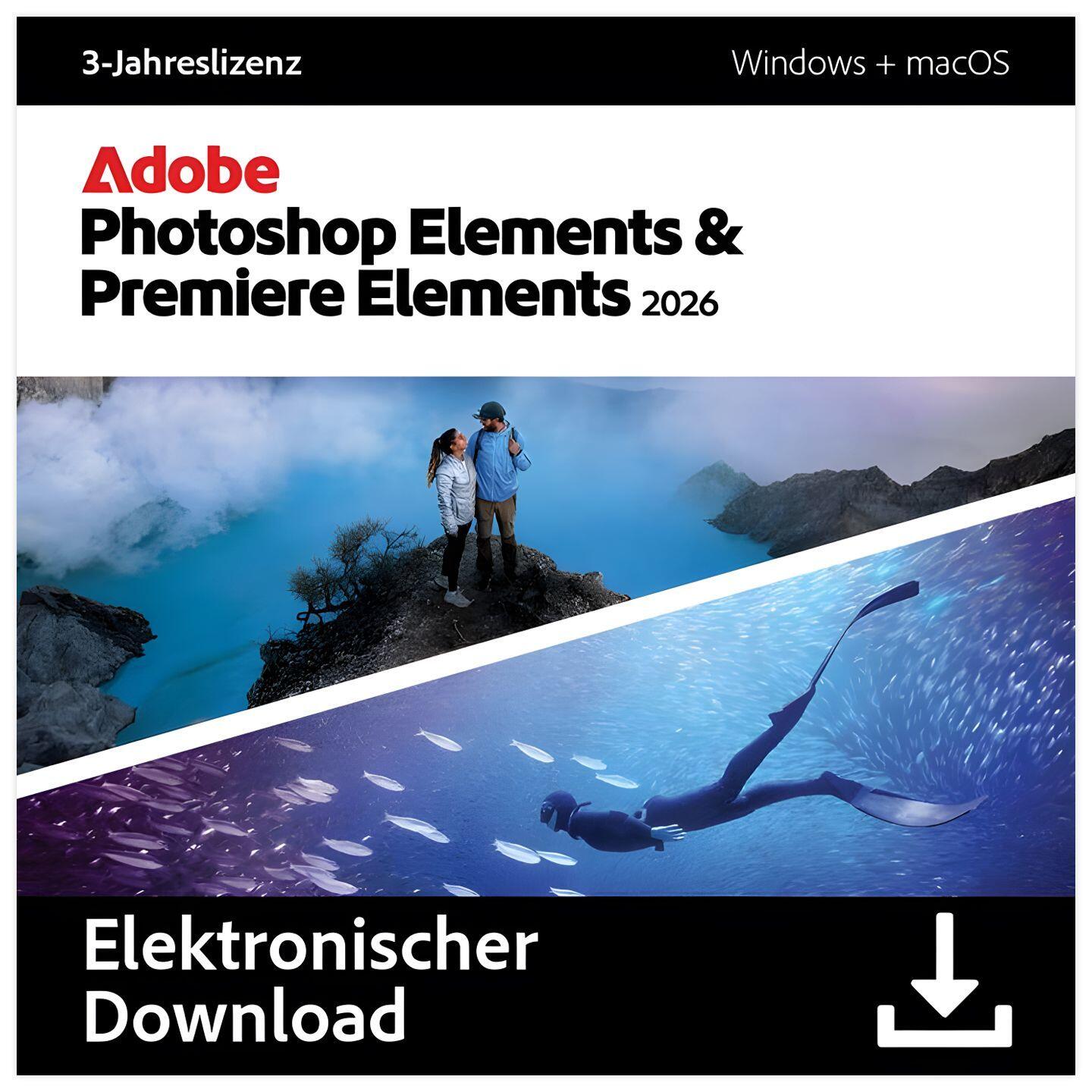 Adobe Photoshop & Premiere Elements 2026 | 2 Geräte (Windows/Mac) | 3 Jahre | ESD