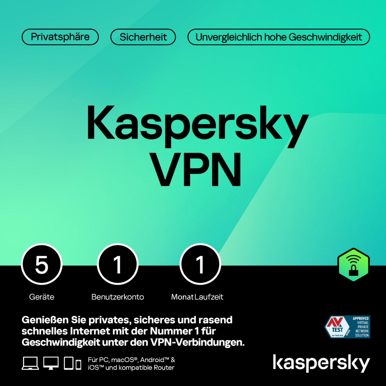 Kaspersky VPN | 5 Geräte | 1 Monat | stets aktuell | Key in 5 Min. | ESD