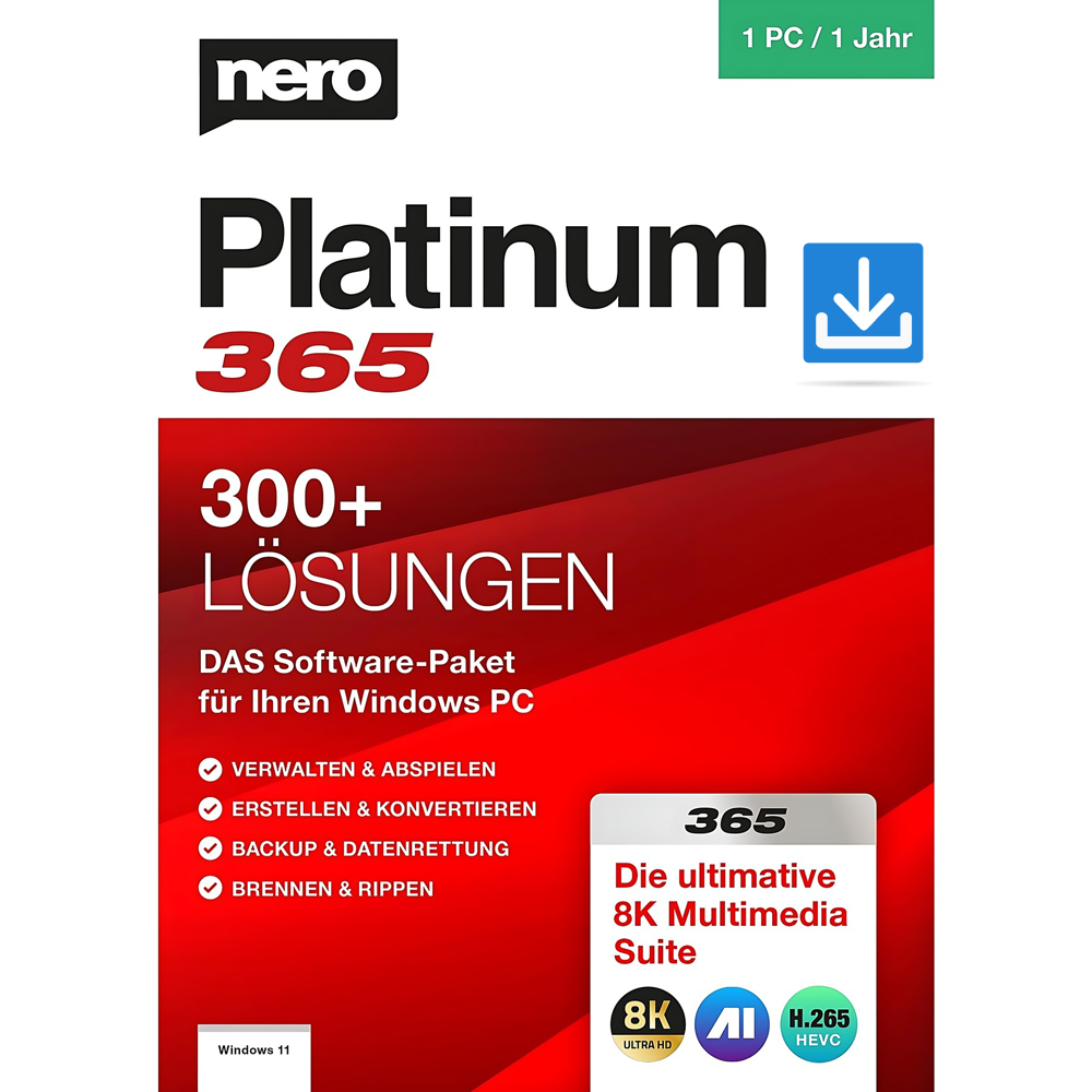 Nero Platinum 365 | 1 PC | 1 Jahr stets aktuell | ESD