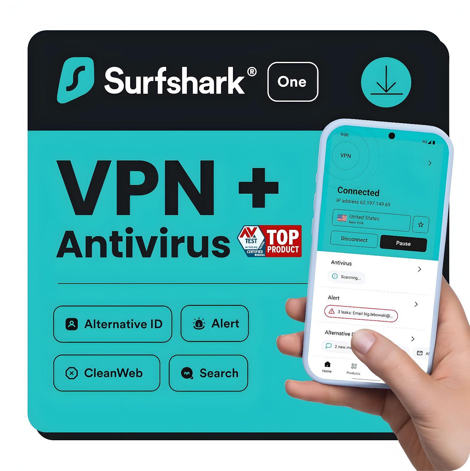 Surfshark One (VPN & Antivirus) | alle Geräte | 1 Jahr | Key in 5 Min. | ESD