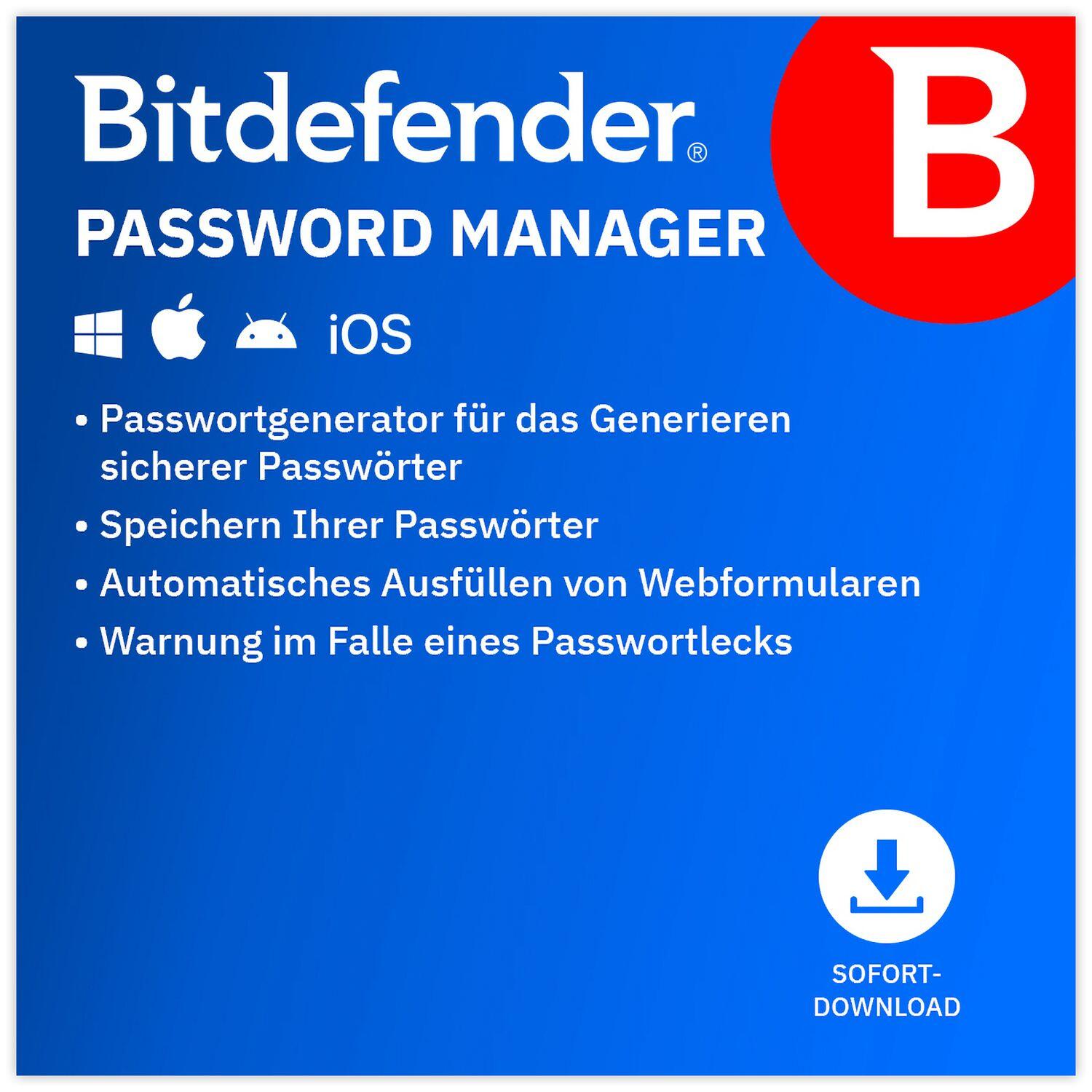 Bitdefender Password Manager | 1 Nutzer/alle Geräte | 1 Jahr | Key in 5 Min. | ESD