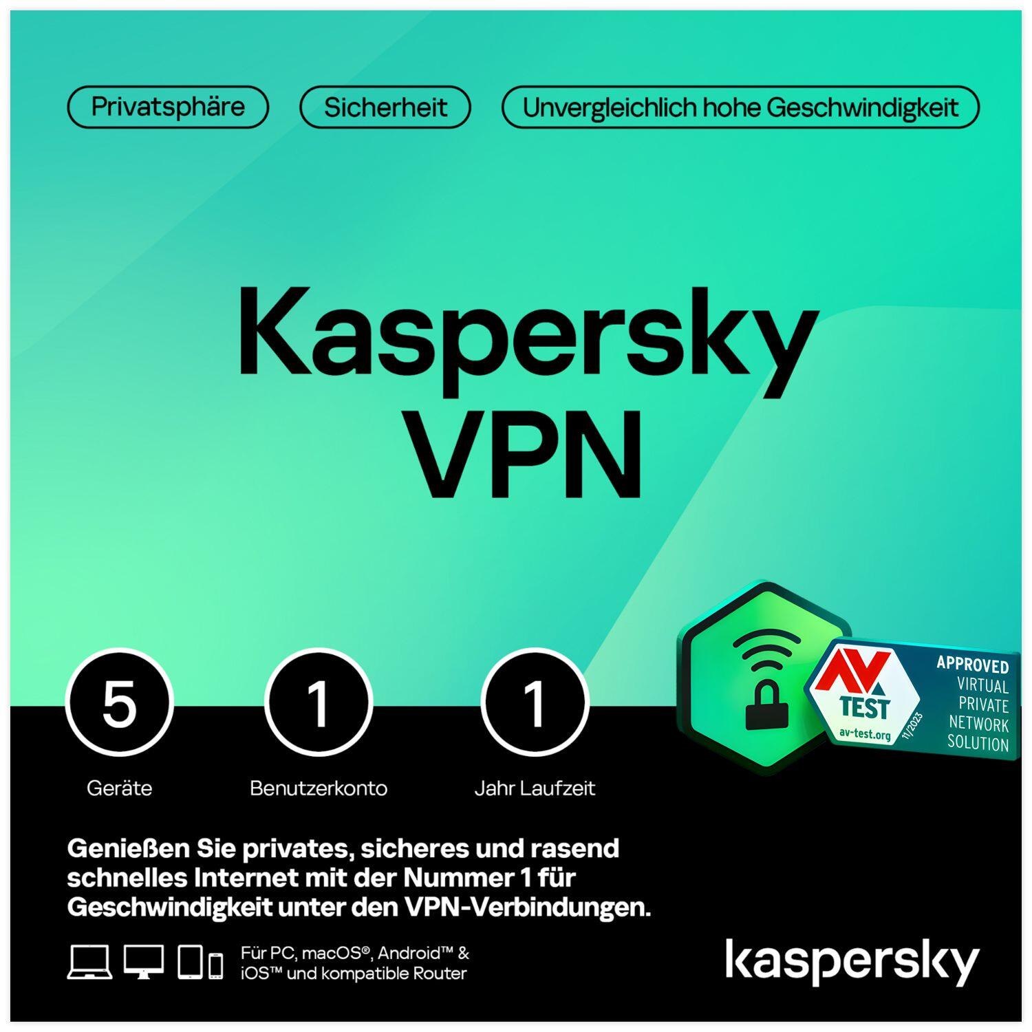 Kaspersky VPN | 5 Geräte | 1 Jahr | stets aktuell | ESD